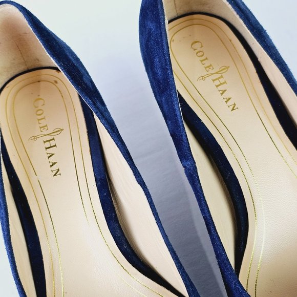 COLE HAAN Chelsea Suede Low-flared Heel Pump, Blazer Blue, Sz 5B D40576 - Picture 7 of 9